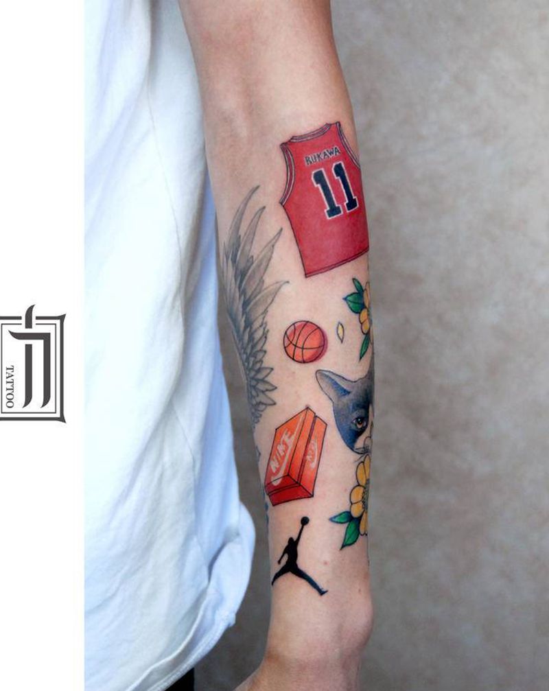 拼接 运动版纹身图片_手臂New School纹身图案