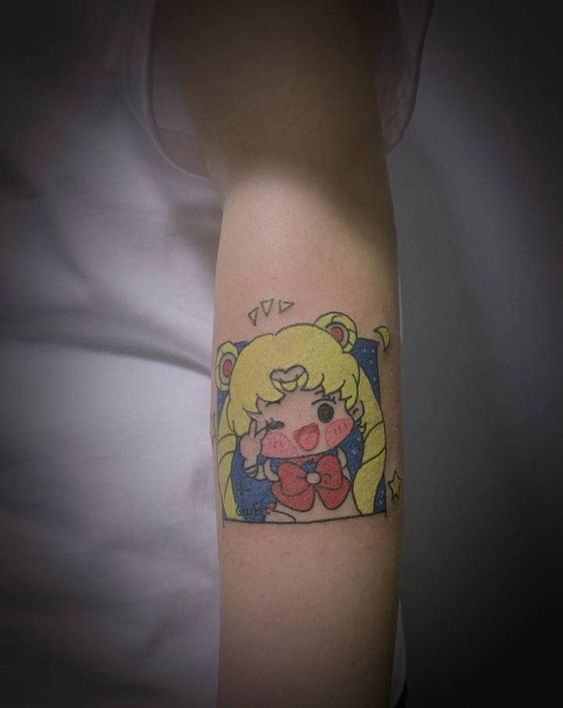 美少女战士纹身图片_手臂水彩纹身图案