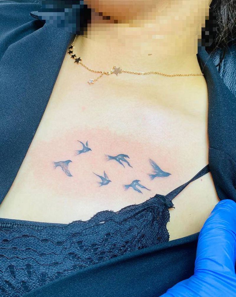 小大雁纹身图片_胸部纹身图案