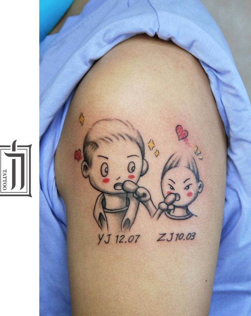 卡通Q版人物纹身图片_手臂卡通纹身图案