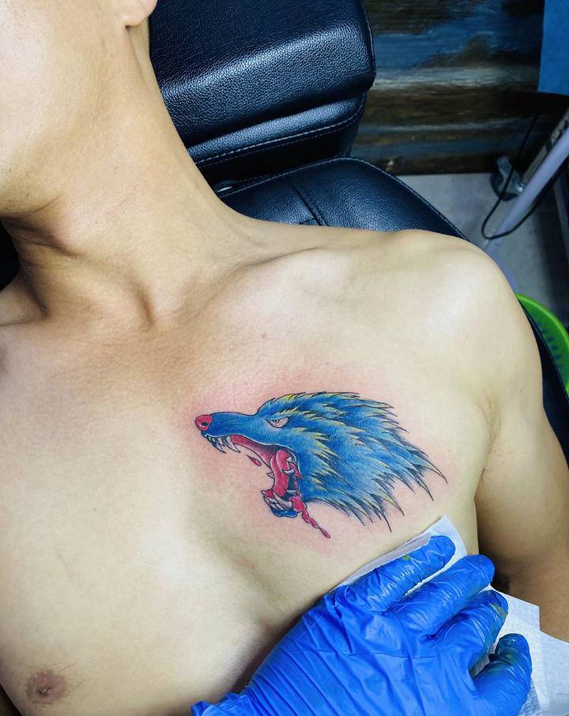 浪头纹身图片_胸部纹身图案