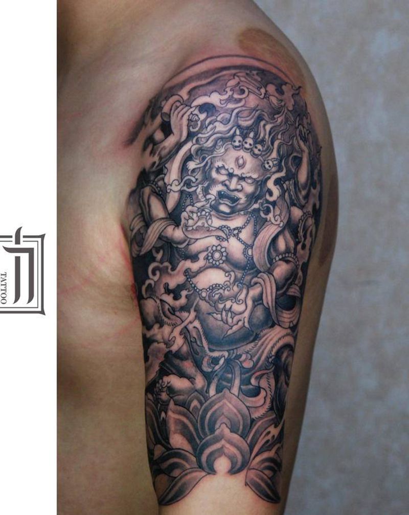 大黑天纹身图片_手臂新传统纹身图案