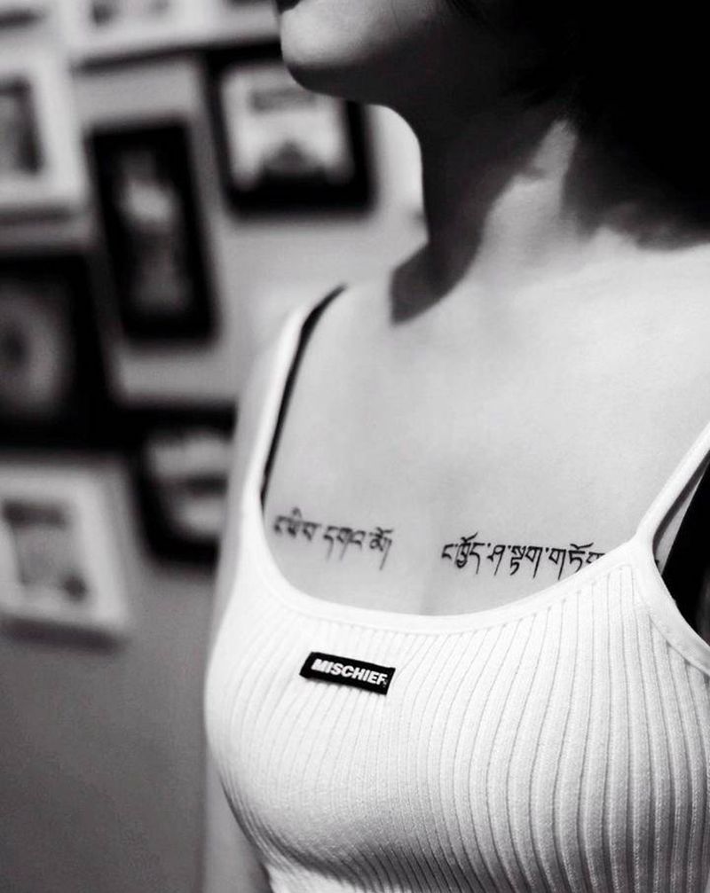 藏文纹身图片_胸部图腾纹身图案