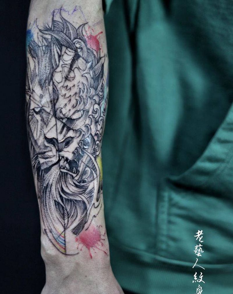 狮子纹身图片_手臂纹身图案