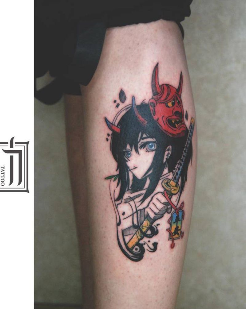 女纹身图片_腿部New School纹身图案