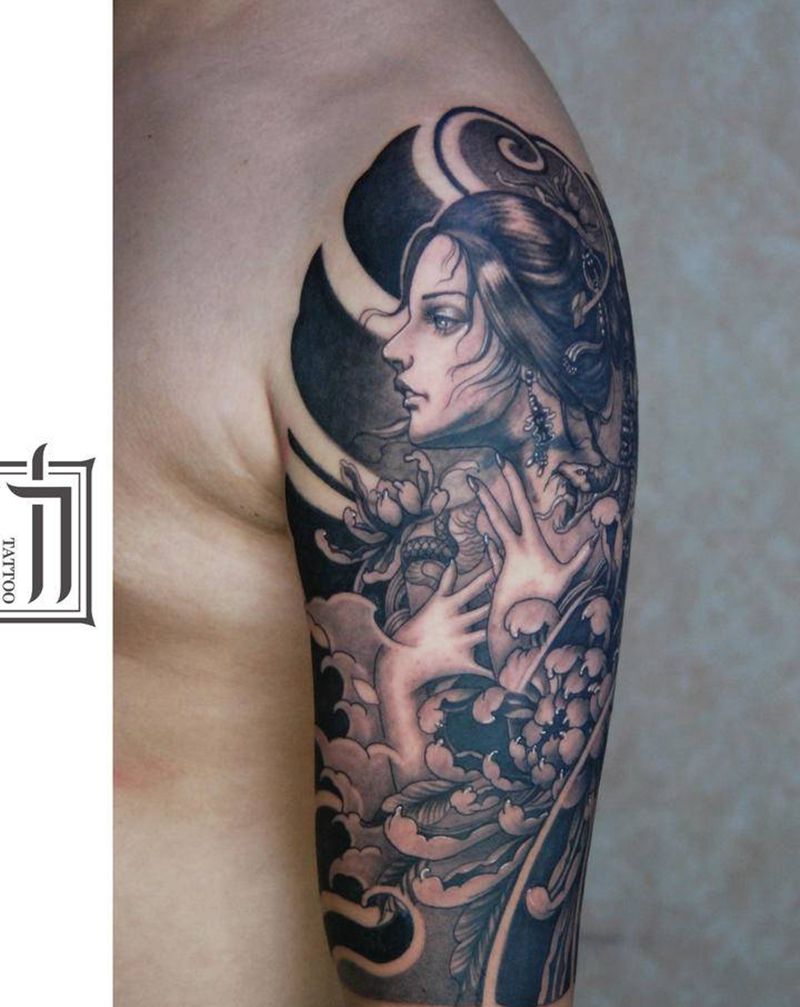 女纹身图片_手臂新传统纹身图案