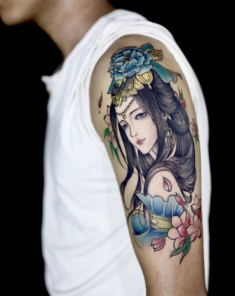古典美女纹身图片_手臂纹身图案