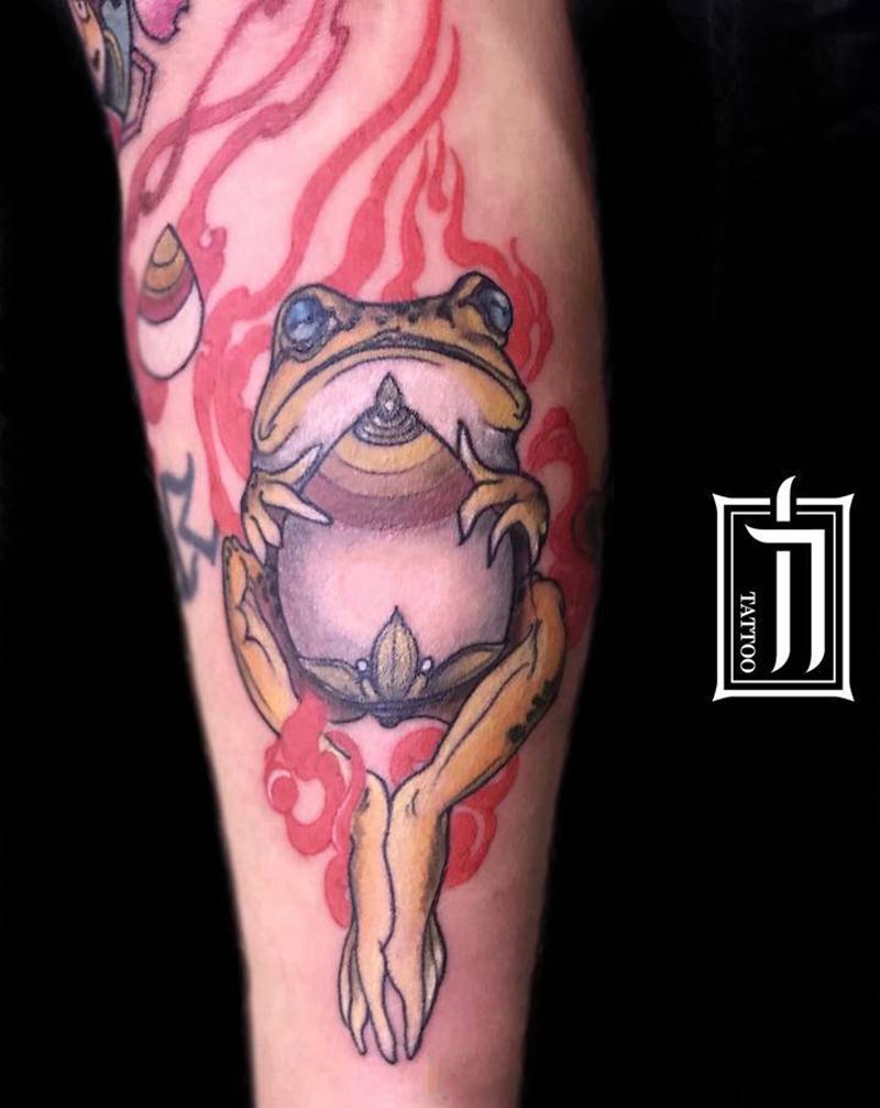 青蛙纹身图片_手臂和风纹身图案