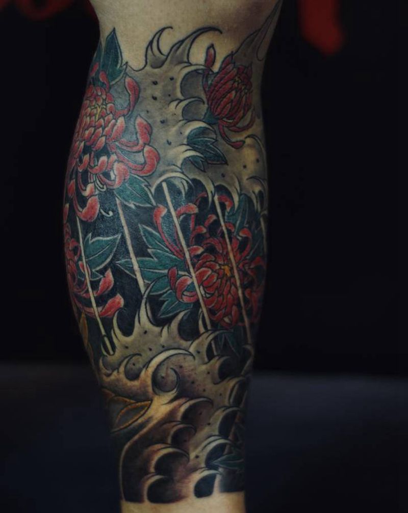 传统包小腿纹身图片_腿部老传统纹身图案