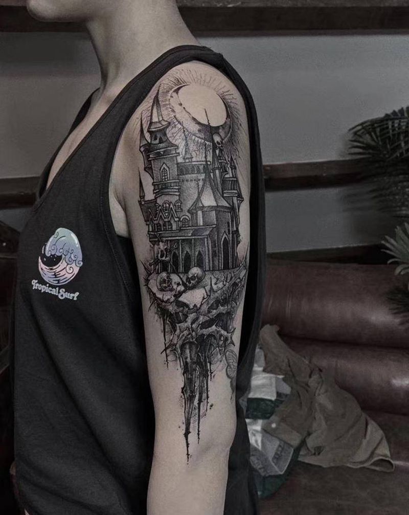心里面的城堡纹身图片_手臂black纹身图案