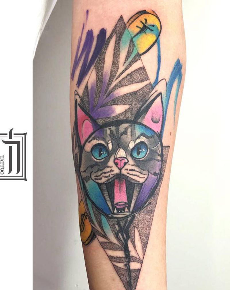 猫纹身图片_手臂New School纹身图案