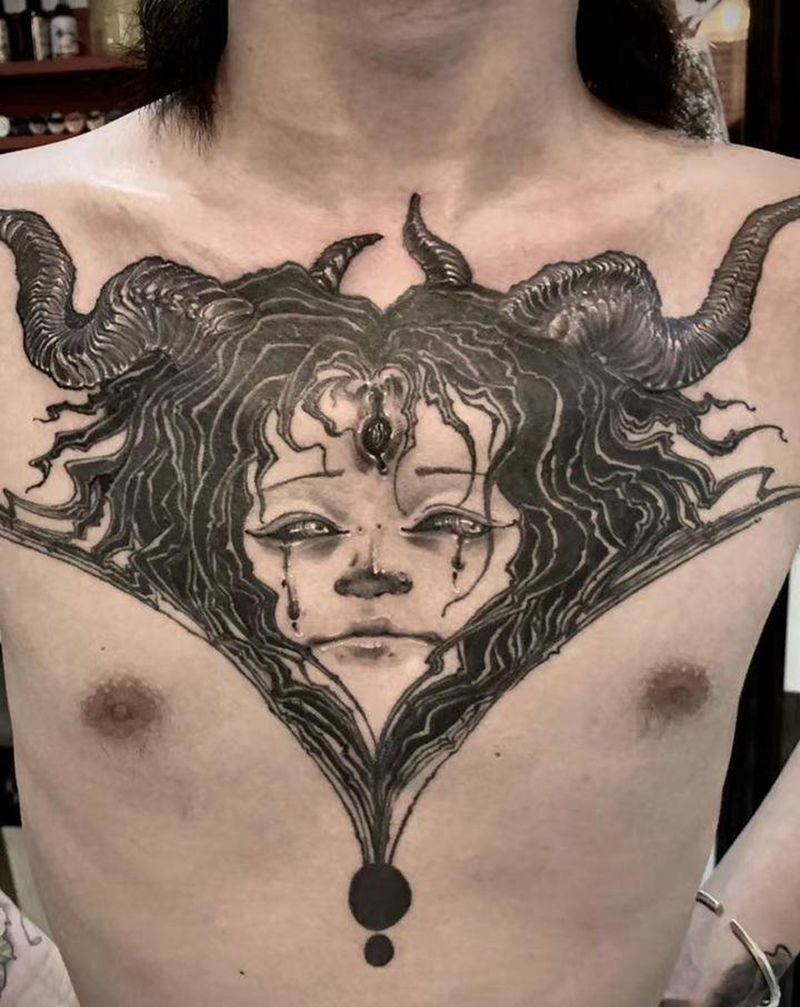 暗黑纹身图片_胸部纹身图案