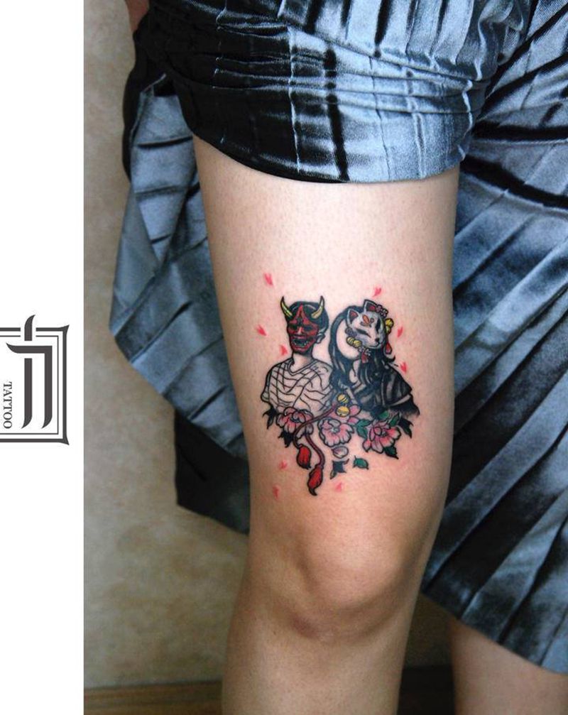 翻新纹身图片_腿部New School纹身图案