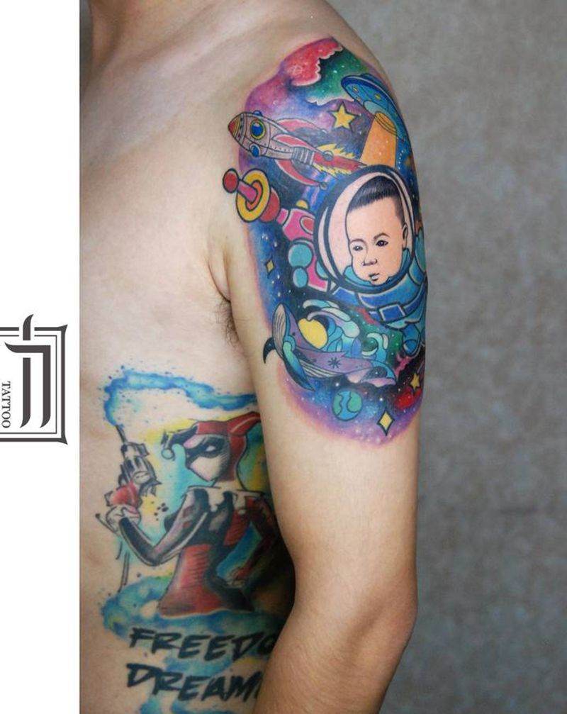 童趣纹身图片_手臂New School纹身图案