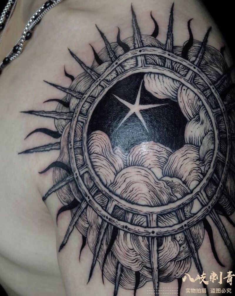 暗黑太阳云纹身图片_手臂图腾纹身图案
