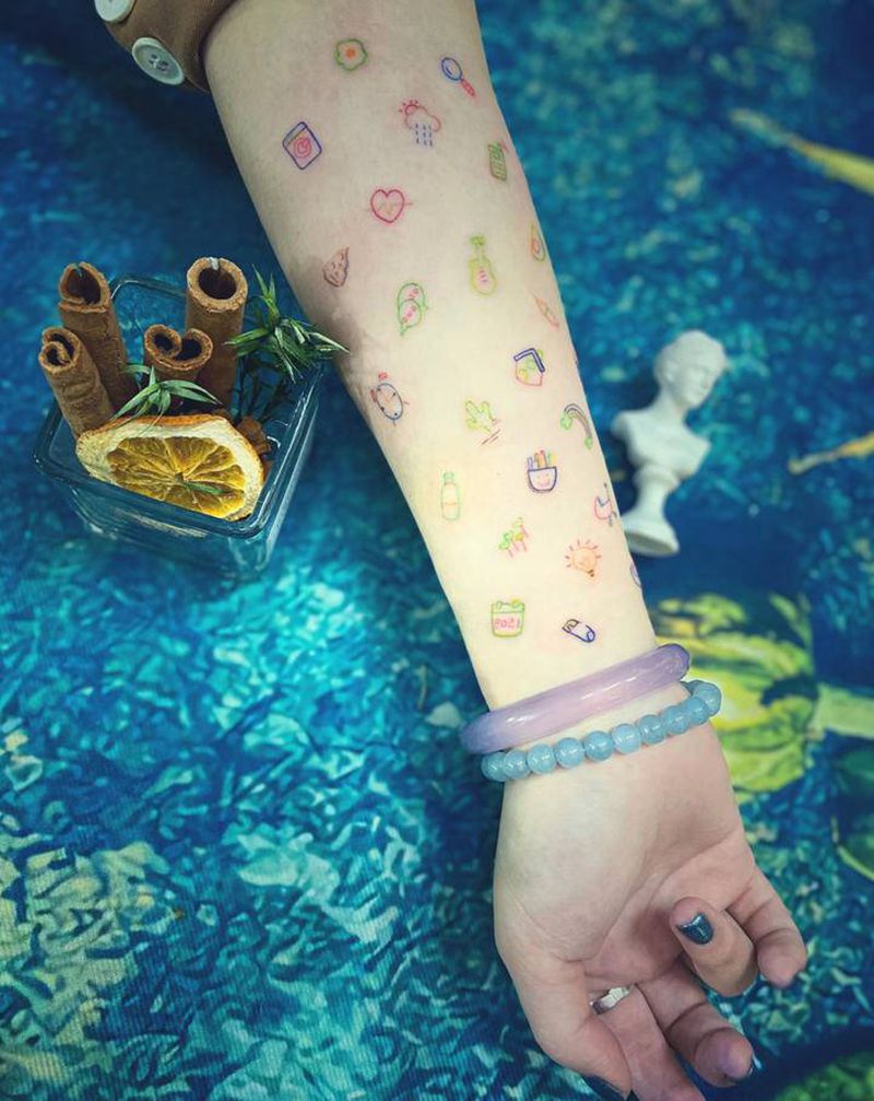 女生小臂-小清新简笔画纹身图片_手臂水彩几何纹身图案