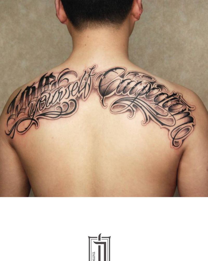 花体纹身图片_背部花体字纹身图案