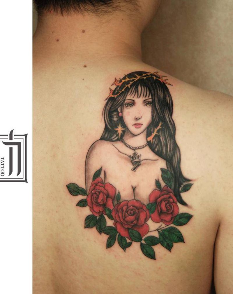 遮盖纹身图片_背部New School纹身图案