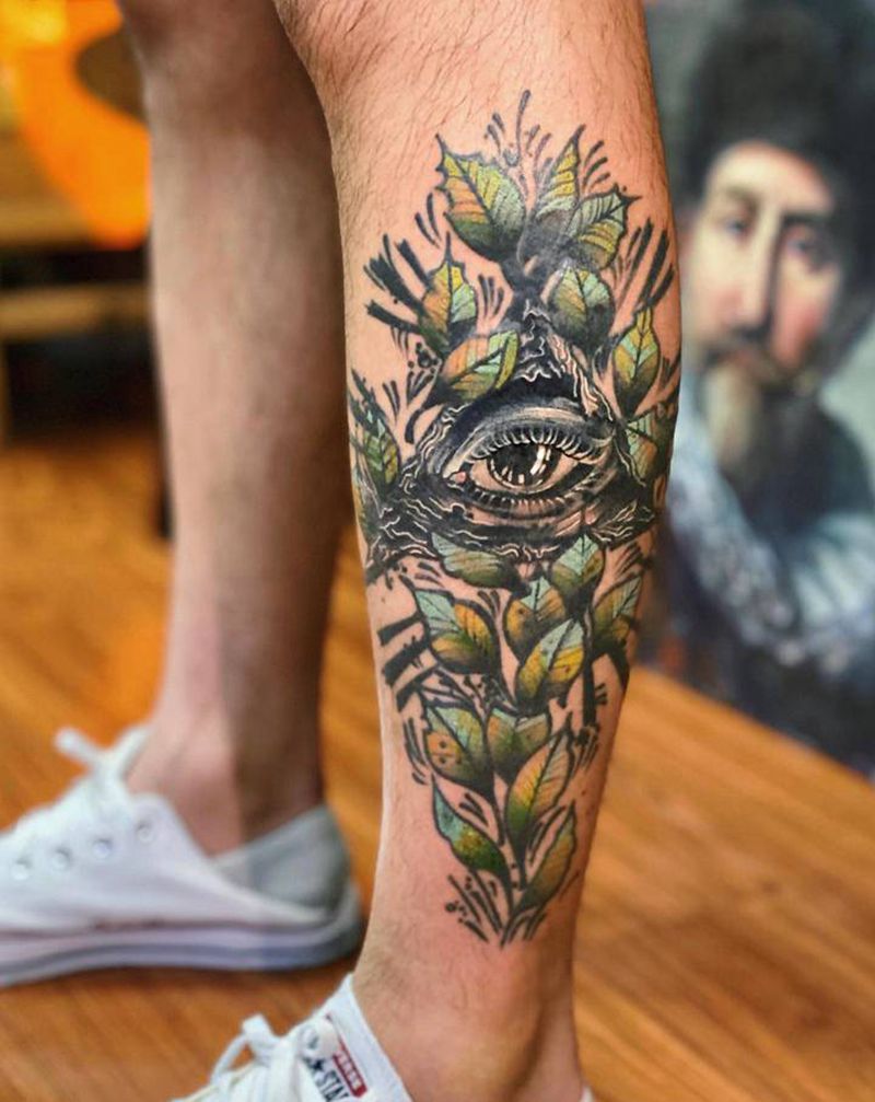 男士小腿侧纹身-眼纹身图片_New School纹身图案