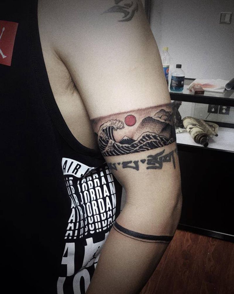 浪纹身图片_手臂点刺宣传浪神奈川冲纹身图案