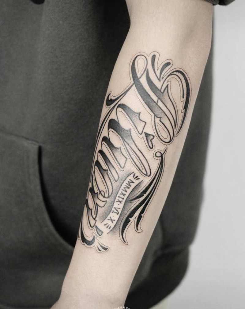 父爱纹身图片_手部手臂花体字花体字英文手臂纹身图案