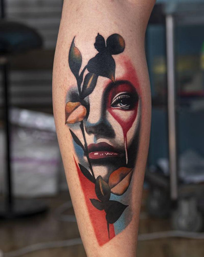 彩色模特图纹身图片_欧美写实纹身图案