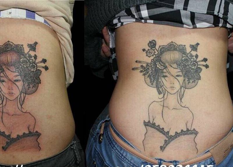 艺伎和恢复后纹身图片_背部新传统New School纹身图案