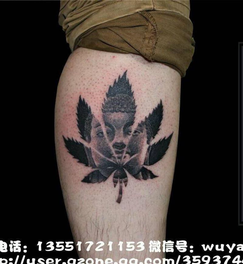 一叶一菩提纹身图片_腿部新传统老传统纹身图案
