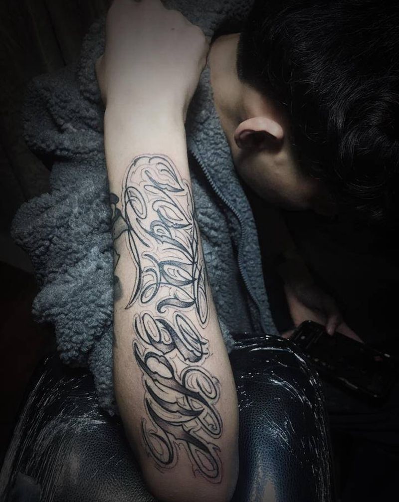 奇卡诺花体纹身图片_手臂手部花体字图腾花体字花体英文欧美纹身图案