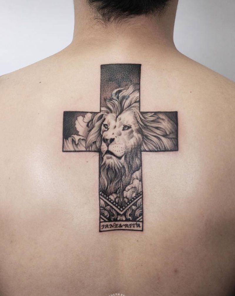 狮王纹身图片_背部纹身图案