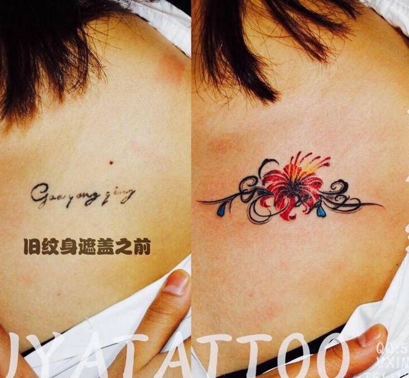 彼岸花遮盖纹身图片_胸部新传统欧美写实纹身图案