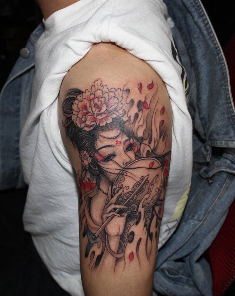 古装纹身图片_手臂老传统新传统艺伎纹身图案