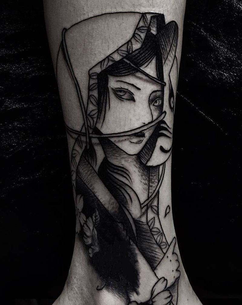 遮盖纹身图片_脚部腿部New School点刺纹身图案