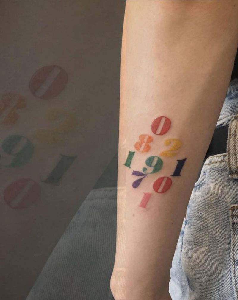糖果色数字纹身图片_手部手臂纹身图案