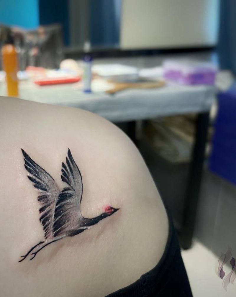 鹤纹身图片_肩部背部老传统新传统纹身图案