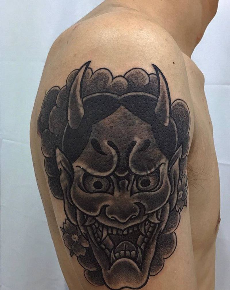 般若/遮盖纹身图片_肩部手臂老传统日式般若遮盖纹身图案