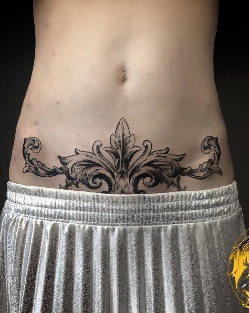 刨腹产疤痕遮盖纹身图片_腹部纹身图案