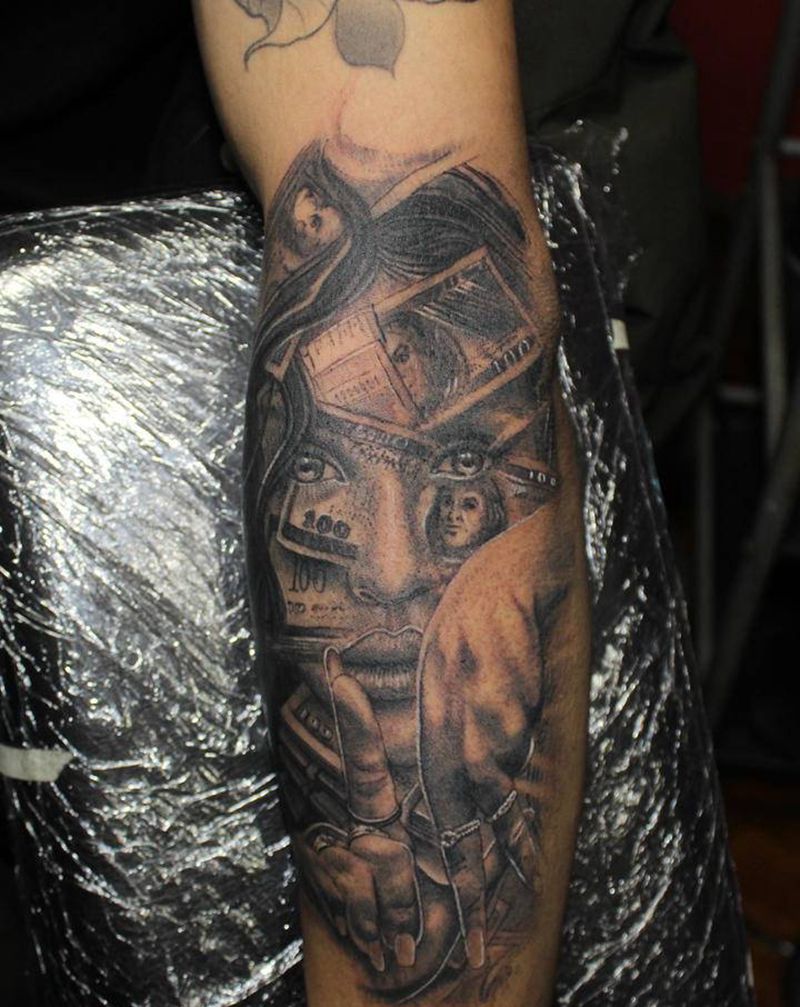 写实奇卡诺纹身图片_手臂欧美写实图腾奇卡诺肖像纹身图案