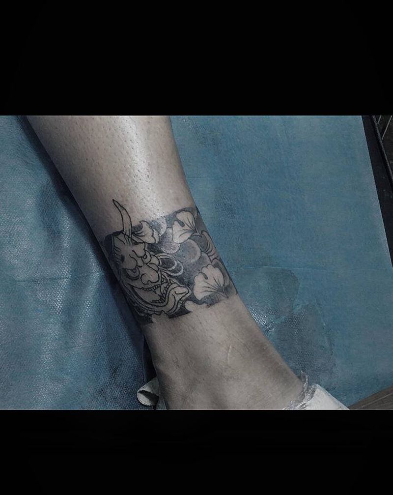 脚环未完成纹身图片_腿部脚部老传统新传统般若手环臂环纹身图案