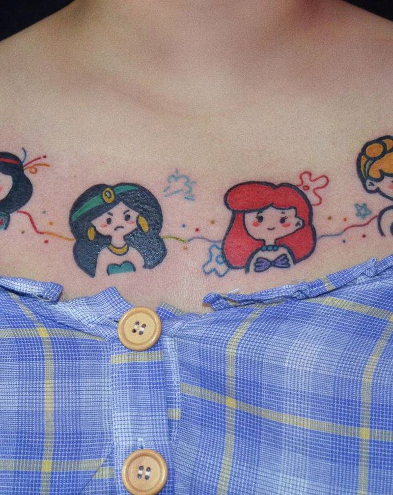 卡通合集纹身图片_手臂腿部New School卡通蝴蝶结迪士尼公主纹身图案