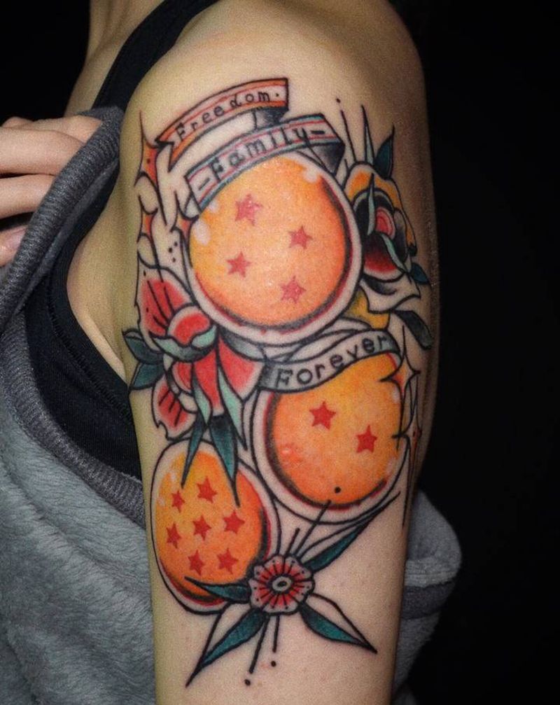 old school纹身图片_手臂Old School龙珠老鹰美人鱼纹身图案