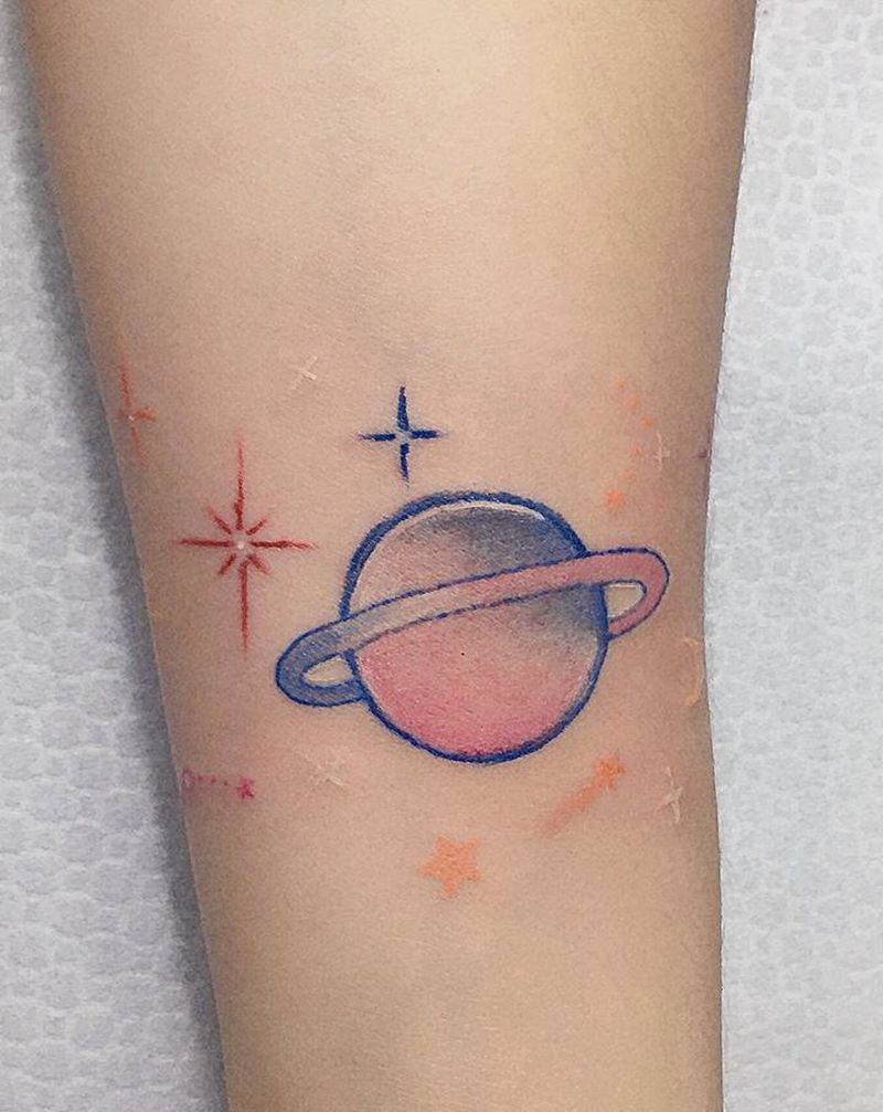 小清新纹身图片_手臂手部水彩星星宇宙星球纹身图案