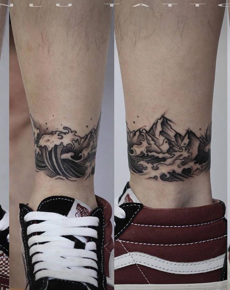 乘风破浪纹身图片_脚部新传统浪纹身图案