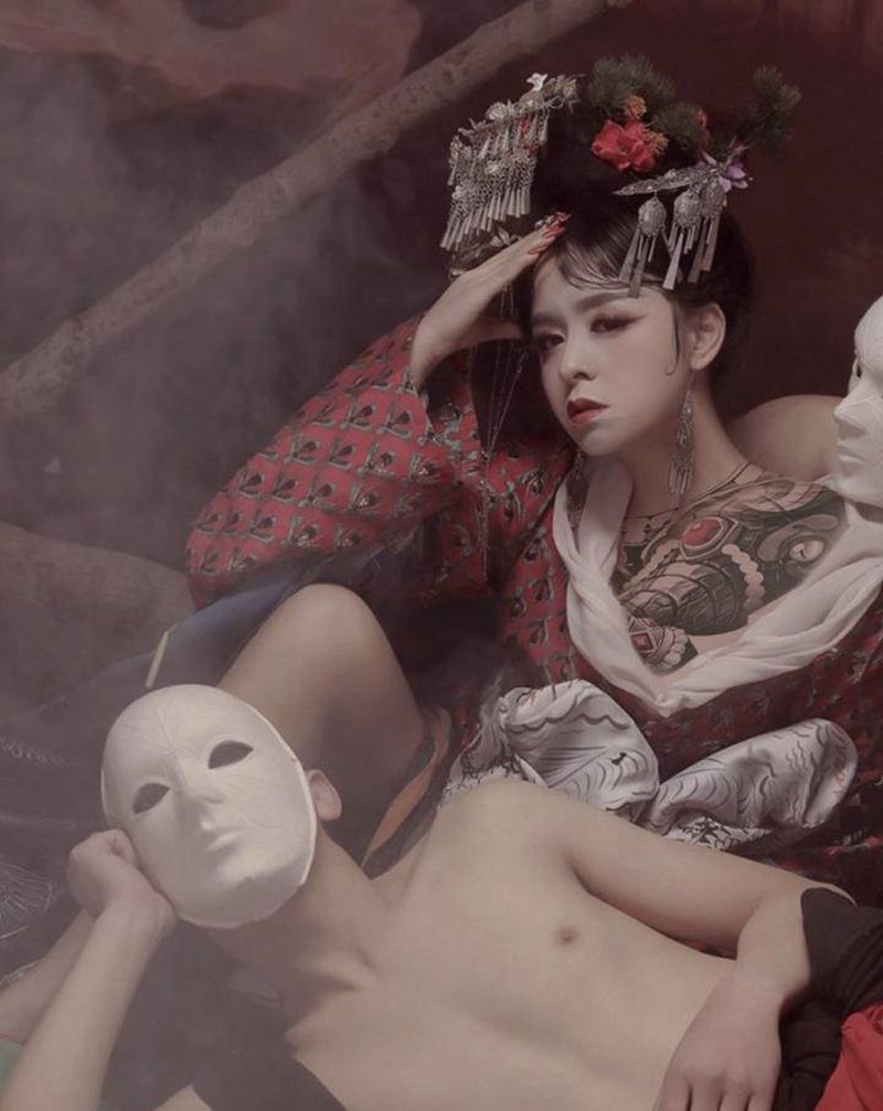 浮世绘纹身图片_胸部新传统老传统纹身图案