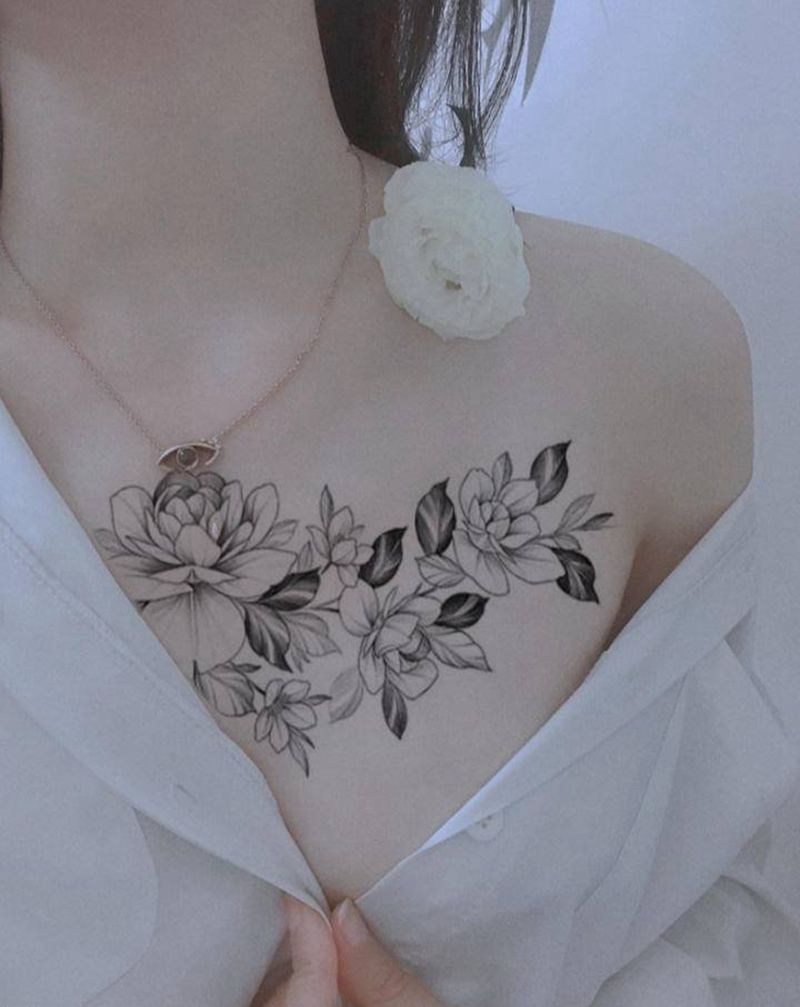 素纹身图片_胸部点刺纹身图案