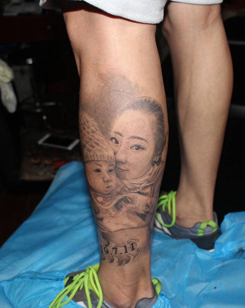 肖像恢复以后纹身图片_腿部欧美写实肖像纹身图案