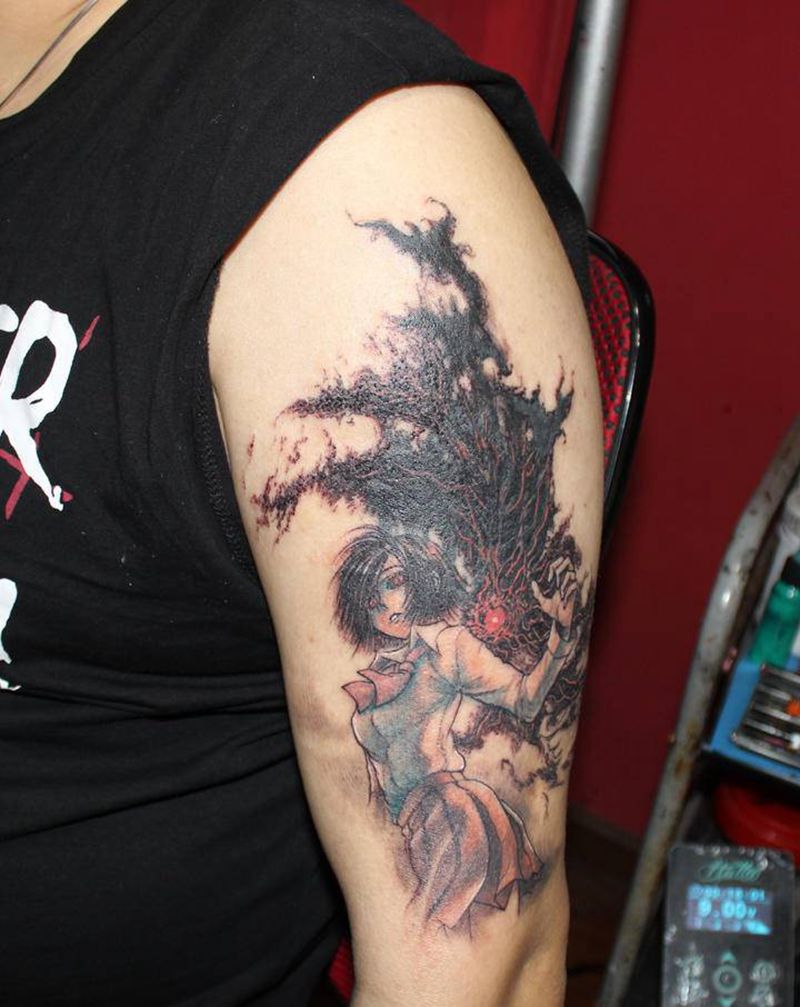 食尸鬼遮盖图腾纹身图片_手臂新传统New School动漫卡通纹身图案