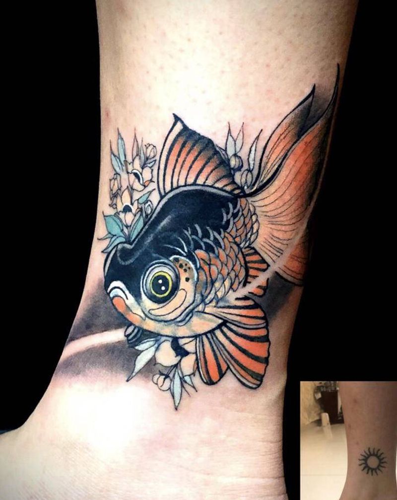 遮盖纹身纹身图片_腿部老传统鱼遮盖传统纹身图案