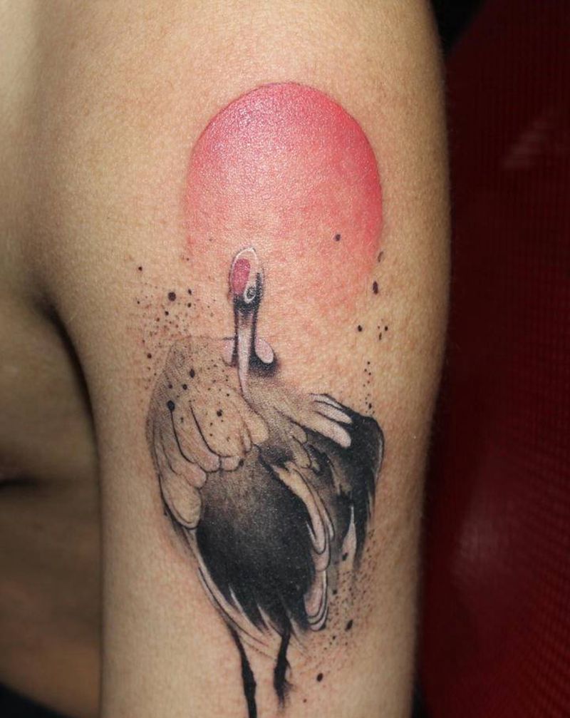 鹤鹤鹤纹身图片_手臂新传统水墨中国风仙鹤纹身图案