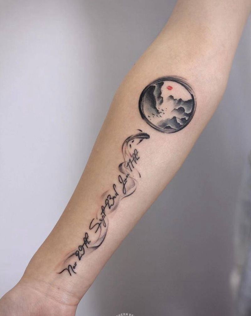 水墨家人纹身图片_手臂水墨纹身图案